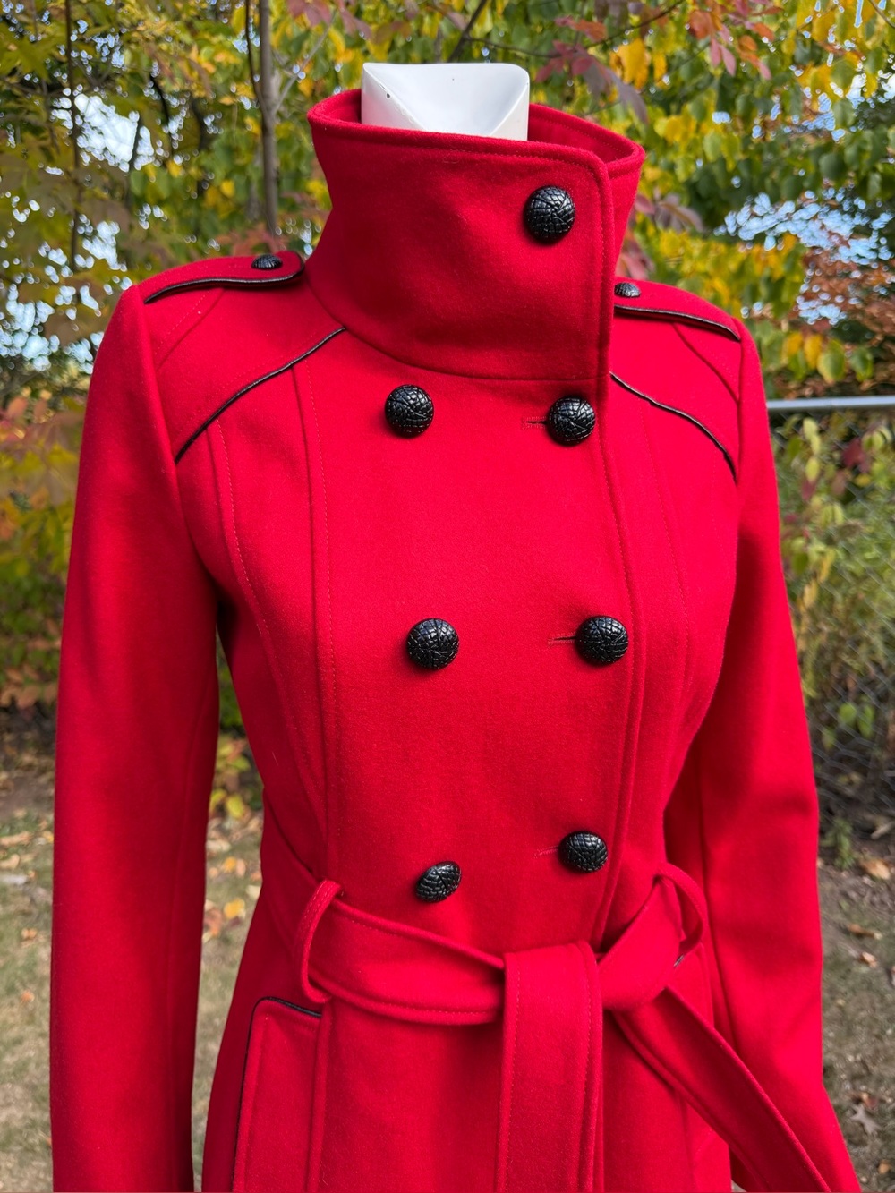 Guess Red Wool Blend Jacket Pea Coat Women’s Size Small Belted y2k Vibes